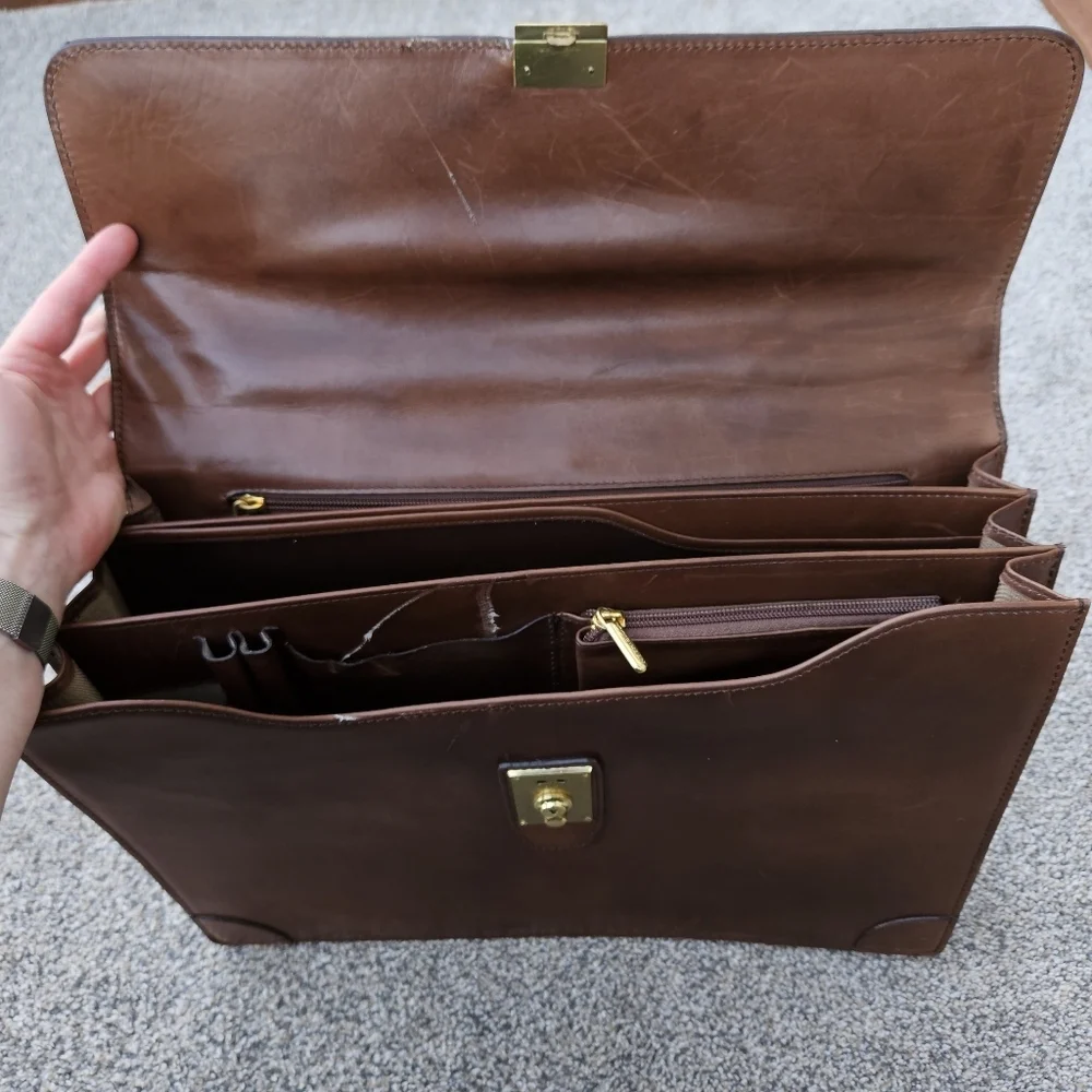 Vintage Heavy Leather COLE HAAN Executive CEO Lawyer Briefcase Brown Bag ITALY